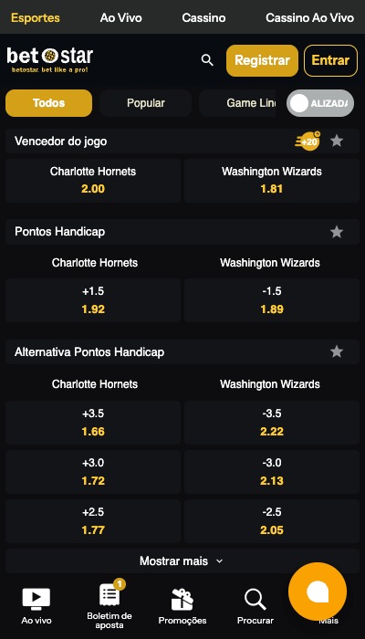 As odds do BetoStar na internet
